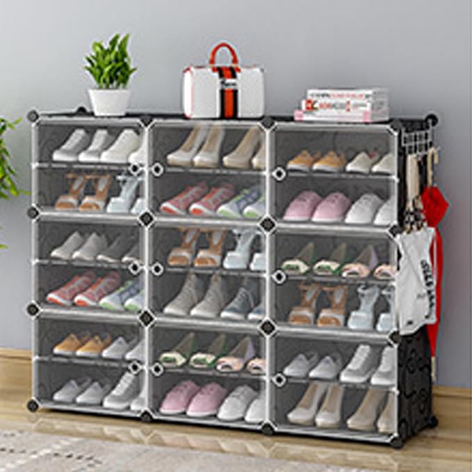 Free Standing Shoe Racks DIY Shoe Organizer Stackable Shoe Cabinet for Closet Entryway Living Room Small Space Shoe Shelves Clear Door Easy Assembly