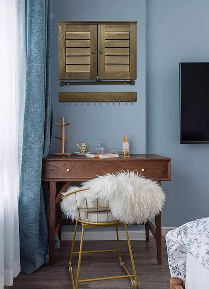 Rustic Wall Mounted Jewelry Organizer,Vintage Wooden Hanging Jewelry Holder Box with Barndoor Decor for Necklaces, Earings, Bracelets, Rings, Accessories. Includes Hook Organizer