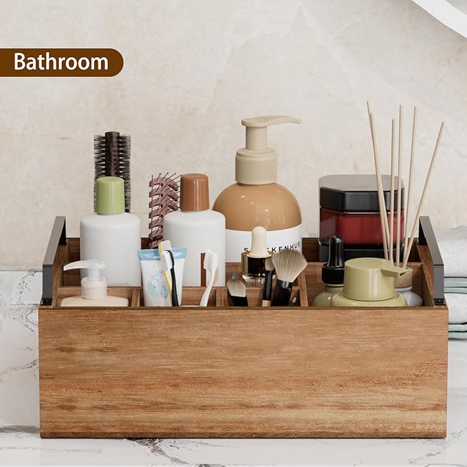 Paper Plate Holder Utensil Caddy Organizer, Wooden Utensil Holder Organizer for Party, Paper Plate Organizer or Cups, Forks, Spoons, Napkins and Silverware Holders