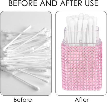 2 Pack Cotton Swab Holder for Travel, Portable Diamond Dental Floss Storage Box, Small Qtips Case Cosmetic Sponge Dispenser Container (White & Pink)