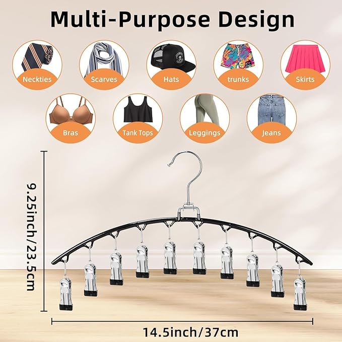 3 Pack Legging Organizer for Closet,Metal Yoga Pants Hanger with 10 Clips Hold 30 Leggings,Jeans,Hats,Bras,Shorts,Socks,Space Saving Hanging Closet Organizers and Storage,Black