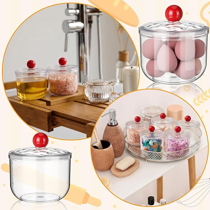Rtteri 6 Pack 30 oz Plastic Apothecary Jar with Lid, Acrylic Shatterproof Laundry Pods Container Vanity Organizer Canisters for Office Desk Storage Container Jars for Bathroom, Laundry Room, Kitchen