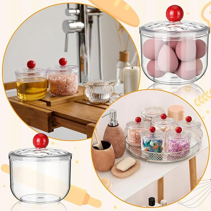 Rtteri 6 Pack 30 oz Plastic Apothecary Jar with Lid, Acrylic Shatterproof Laundry Pods Container Vanity Organizer Canisters for Office Desk Storage Container Jars for Bathroom, Laundry Room, Kitchen