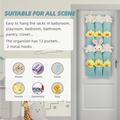 Over the Door Shoe Organizer, Hanging Shoe Rack Storage Holder with 12 Large Pockets for Closet Door, Men Women Kids Shoes, Cruise(Light blue