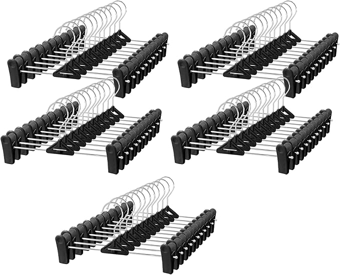 NORTHERN BROTHERS Pants Skirt Hangers 50 Pack - Stackable Space Saving Jeans Shorts Hanger with Clips for Kid, Man, Women, Children, Baby