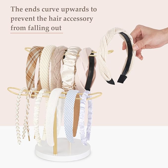 Dahey Headband Holder Organizer Metal 2-Tier Hair Hoop Display Stand Headband Organizer Storage Hair Ropes Accessories Bracelets Bangles Bedroom College Dorm Decor for Girls Women, Gold