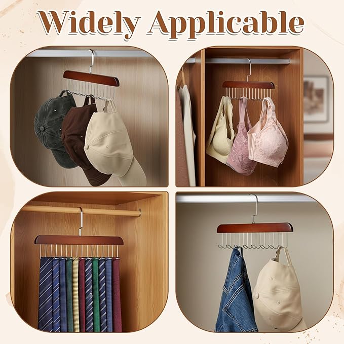 4 PCS Tank Top Hanger Space Saving, Bra Hangers for Closet Organizer, Tank Top Hangers with 32 Hooks Tie Rack Belt Hanger Belts Rack Ties Holder 360° Rotatable Neck Tie Organizer for Ties, Scarves