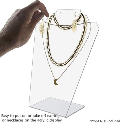 Marketing Holders 4 Pack Jewelry Display Stand 8.5" x 11" Clear Acrylic Slant Back Holds Necklaces Bracelets and One Set of Earrings Use by Accessory Outlets Retail Shops Fashion Boutiques