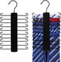 JOHOUSE Wooden Tie Rack, Tie Hanger Organizer for Men Closet 20 Hooks 360 Degree Rotating Hanging Space Saving Holder for Belt Scarf, Black