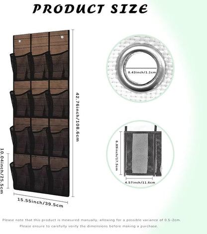 Wood Grain Over the Door Shoe Organizer 12 Large Mesh Pockets Shoe Rack for Door Foldable Hanger Storage Holder for Dorm Bedroom