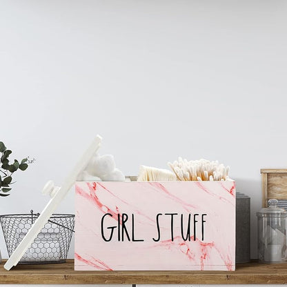 Tampon Holder for Bathroom with Movable Dividers Shark Tampon Storage Container Week with Lid Farmhouse Pad Container Box Feminine Product Organizer Girl Stuff Box for Bathroom(Pink Marble)