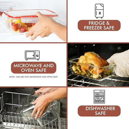 Razab 35 Pc Set Glass Food Storage Containers with Lids - Meal Prep Airtight Bento Boxes BPA-Free 100% Leak Proof (15 lids,15 glass & 5 Plastic Sauce/Dip Containers)