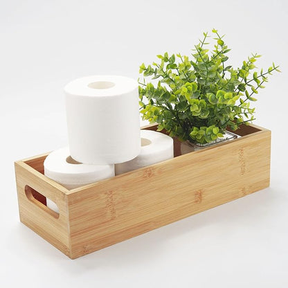 Toilet Tank Paper Basket for Back of Tank Top, Bamboo Bathroom Storage for Organizing (15 x 6 x 4 inch)