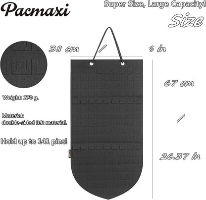 PACMAXI Hanging Brooch Pin Organizer, Display Pins Storage Case, Brooch Collection Storage Holder, Holds Up to 96 Pins.(Not Include Any Accessories) (Black, Small)