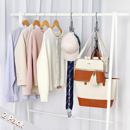 TOPIA HANGER Purse Hanger Organizer for Closet, 2-Pack Handbag Organizer Hanger, 360°Swivel Metal Purse Hooks, Bag Rack, Belt Organizer, Tie Rack, Scarf Hanger, Bag Storage Organizer, Black