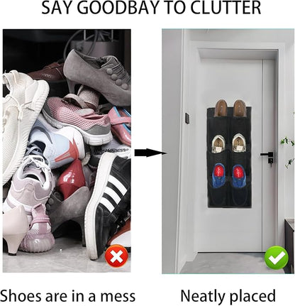 2 pcs Over The Door Shoe Organizer,Hanging Mesh Organizer,Shoe Rack,Door Shoe Organizer,With Sticky Hanging Mounts,6 Large Breathable Mesh Pockets,For Bathroom,Rv,Pantry (black)