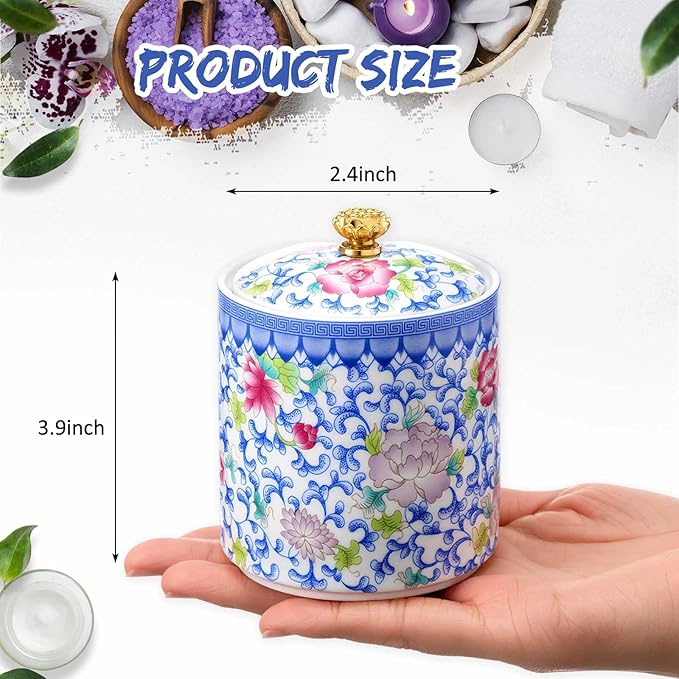 2 Pcs Vintage Chinese Ceramic Porcelain Salt Cellar with Lid Ceramic Salt Holder Container for Coffee, Sugar, Spices and Candies, Airtight Spice Jar, Kitchen Storage Dish (Colorful)