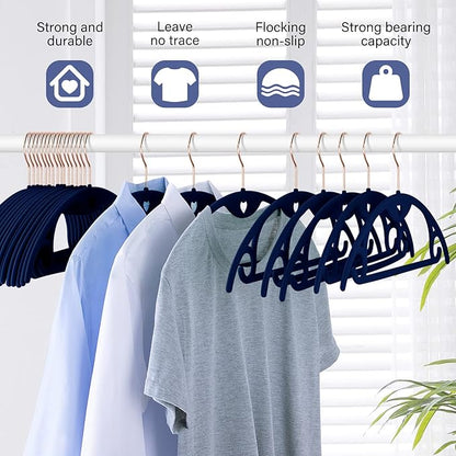 Velvet Hangers 50 Pack: Felt Clothes Hangers Heavy Duty Shirt Sweater Hangers No Shoulder Bump Non Slip Slim Thin Coat Hangers for Closet - Blue