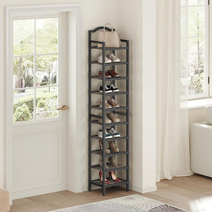 YATINEY 10-Tier Tall Shoe Rack, Vertical Shoe Organizer for Small Spaces, Wooden Shoe Shelf for Entryway, Space Saving Shoe Storage, Holds 10 Pairs of Shoes, Charcoal Gray and Black SS50BC