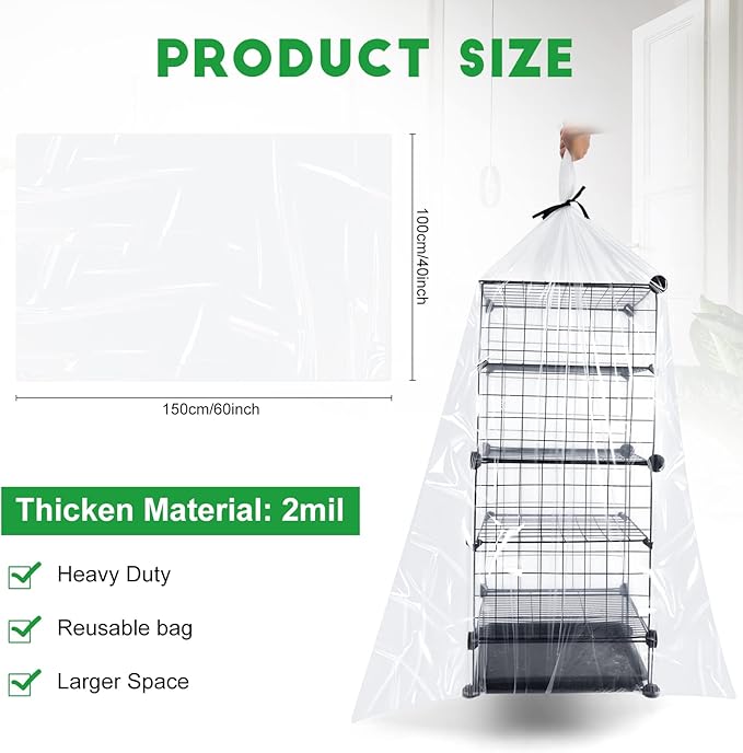 50 Pcs Large Clear Plastic Storage Bags 40 x 60 In Jumbo Plastic Furniture Cover Dustproof Moving Bags Moistureproof Suitcase Storage Bags for Luggage Comforter Chair Bike, 2 Mil, Ribbon Included