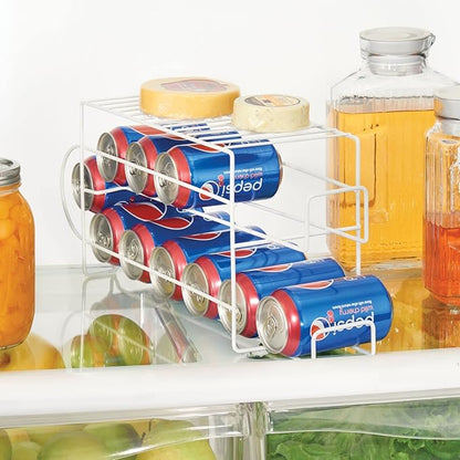 mDesign 2-Tier Metal Wire Standing Pop/Soda and Food Can Dispenser Storage Rack Organizer with Top Shelf for Kitchen Pantry, Countertop, Cabinet - Holds 12 Cans - 2 Pack - White