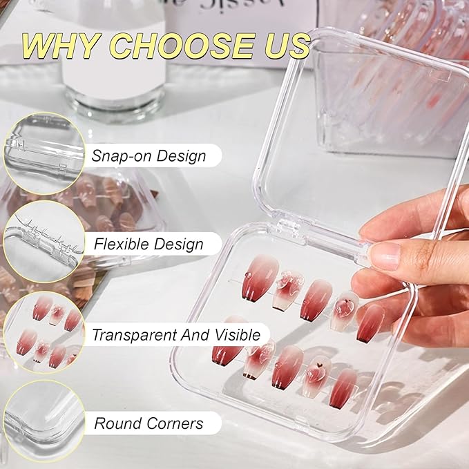 14Pcs Clear Acrylic Press On Nail Storage Box with 60 Pcs Upgrade Adhesive Double-Sided Tape for Nail Display,Organizing & Nail Salon Supplies