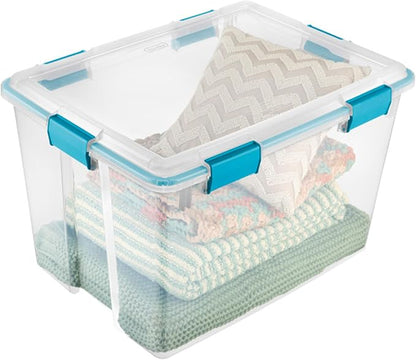 Sterilite 12-Pack Gasket Box, Weather-Resistant Storage Bins with Latching Lids, 80 Quart - Heavy-Duty Organizing Containers for Closet, Bathroom, and Office
