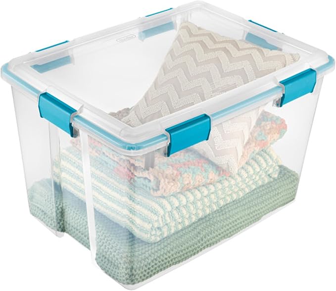 Sterilite 4-Pack Gasket Box, Weather-Resistant Storage Bins with Latching Lids, 80 Quart - Heavy-Duty Organizing Containers for Closet, Bathroom, and Office