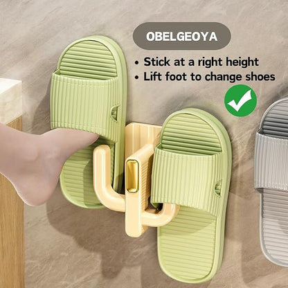 4 Pack Wall Mounted Shoe Rack - Multi-Use Hanging Organizer for Slippers, Hats, Towels & Keys, No-Drill Space-Saving Adhesive Storage for Home, Bathroom & RV, White & Yellow