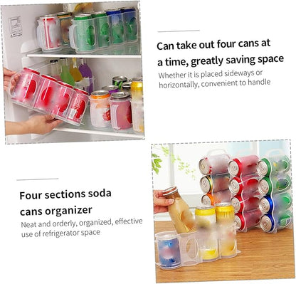 Unomor 4 Section Hand Pull Type can Organizer for Refrigerator Beverage can Storage Box Plastic Fridge Accessories Soda Organizer Kitchen Countertop Storage