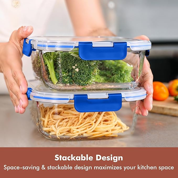Razab 2 PC 1200ML / 41 Oz Glass Food Storage Containers with Lids - Airtight & Leakproof - Microwave/Oven/Freezer Safe - BPA Free - Ideal for Meal Prep, Storing Leftover & Lunch