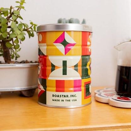 Retro Tin Can, Studio MPLS Designs, Collectable, Peel & Stick Valved End with Metal Lid, 8-12oz (4.0625 x 5.5 in) (Retro Block Design)