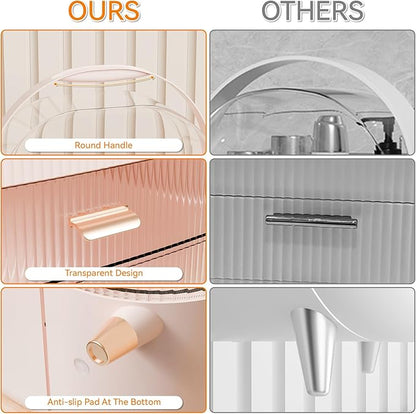 Yieach Countertop Makeup Organizer With Lid,Large Skincare Organizers With 2 Drawers,Dustproof Cosmetic Display Cases for Bathroom,Dresser,Lotion,Beauty,Skin Care Holder,Makeup Storage Organizer,Pink
