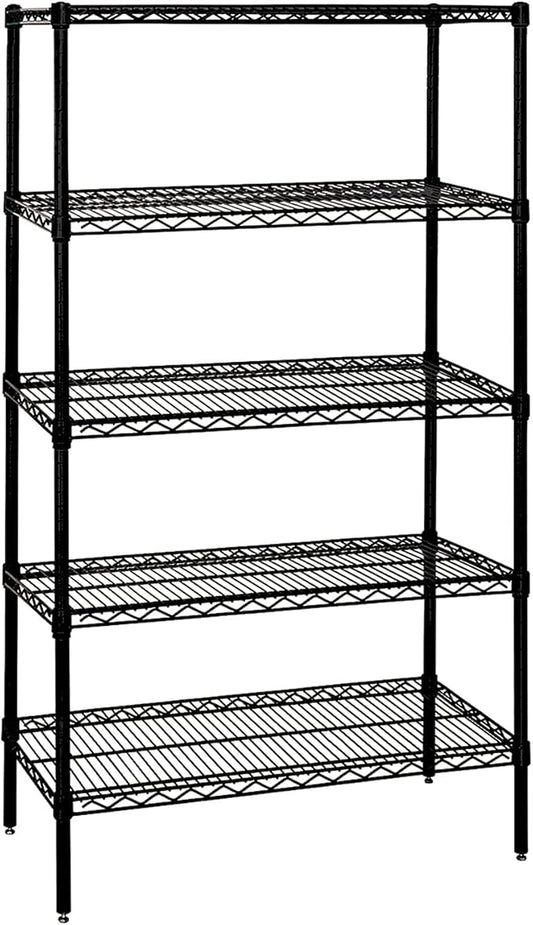 Quantum Storage Systems WR86-2148BK-5 Wire Shelving Starter Kit, 48" W x 21" D x 86" H, 600 lbs Capacity, Carbon Steel, Epoxy Coated, Black, NSF
