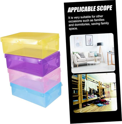 Cabilock 7pcs Stackable Plastic Shoe Organizer Shoe Storage Boxes for Closet Sneaker and Boot Containers with Lid Space Saving Design Women Shoes