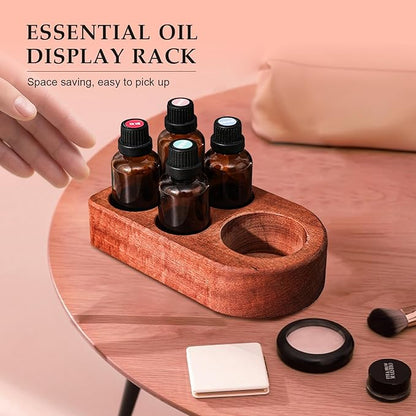 Wooden Essential Oil Holder with 5 Holes (4cmx4 & 6cmx1), Retro Desktop Display Rack for Bathroom Vanity Desk Organizer