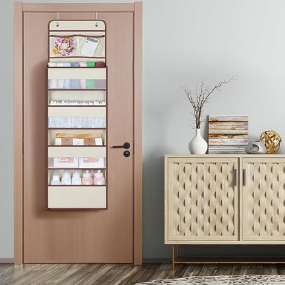 Univivi Over Door Hanging Organizers and Storage Nursery Closet Cabinet Baby Storage with 4 Large Compartments 2 Small PVC Pockets with 6 Side Pockets for Cosmetics, Toys and Sundries (Beige)