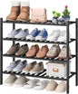 viewcare 4-Tier Black Bamboo Shoe Rack for Entryway, Stackable | Foldable | Natural, Shoe Organizer for Hallway Closet, Free Standing Shoe Racks for Indoor Outdoor