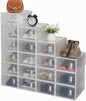 18 Pack Large Shoe Storage Boxes Organizers Clear Plastic Stackable, Modular Space Saving Shoe Boxes Sneaker Storage for Sneakerheads,Toy Storage Organizer Bins for Entryway, Closet, Under Bed, White