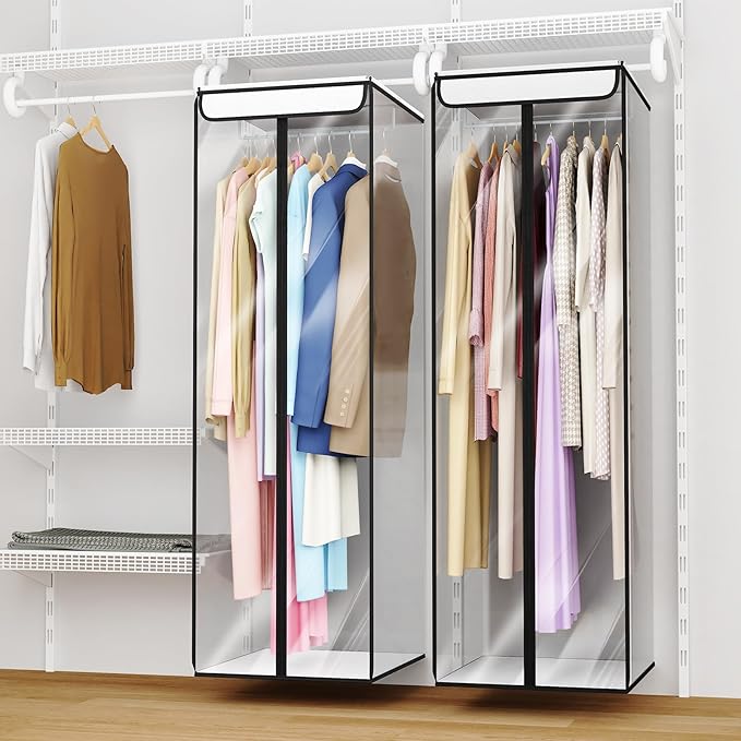 Univivi Clear Garment Bags for Hanging Clothes, 2 Pack Large Clothes Bags for Closet Storage, Premium Hanging Garment Storage Bag for Suits, Coats, Dresses, 54" (Clear)
