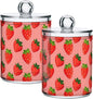ALAZA 4pcs Cute Fruit Strawberry Qtip Holder Dispenser 14 oz Bathroom Storage Clear Apothecary Jars Containers Cotton Ball,Cotton Rounds,Floss Picks, Hair Clips, Food