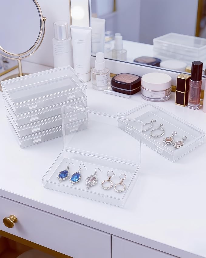 4 Pack Clear Plastic Storage Boxes with Lids, Organizer Containers 7.1x4.3x1.2 Inches for Small Parts, Crafts, Jewelry, Office Supplies