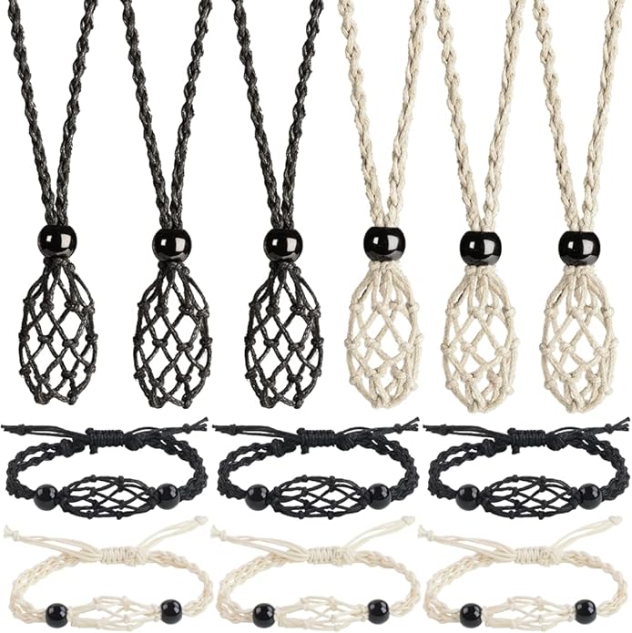 12 PCS Crystal Cage Necklace Holder Cord Empty Stone Holder Replacement Hand-Woven Necklace Cord with Adjustable Length