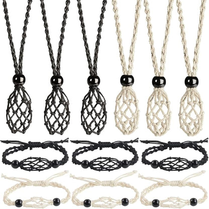 12 PCS Crystal Cage Necklace Holder Cord Empty Stone Holder Replacement Hand-Woven Necklace Cord with Adjustable Length
