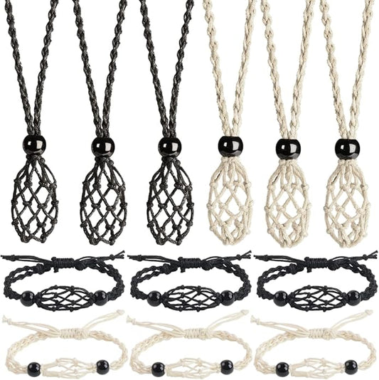12 PCS Crystal Cage Necklace Holder Cord Empty Stone Holder Replacement Hand-Woven Necklace Cord with Adjustable Length