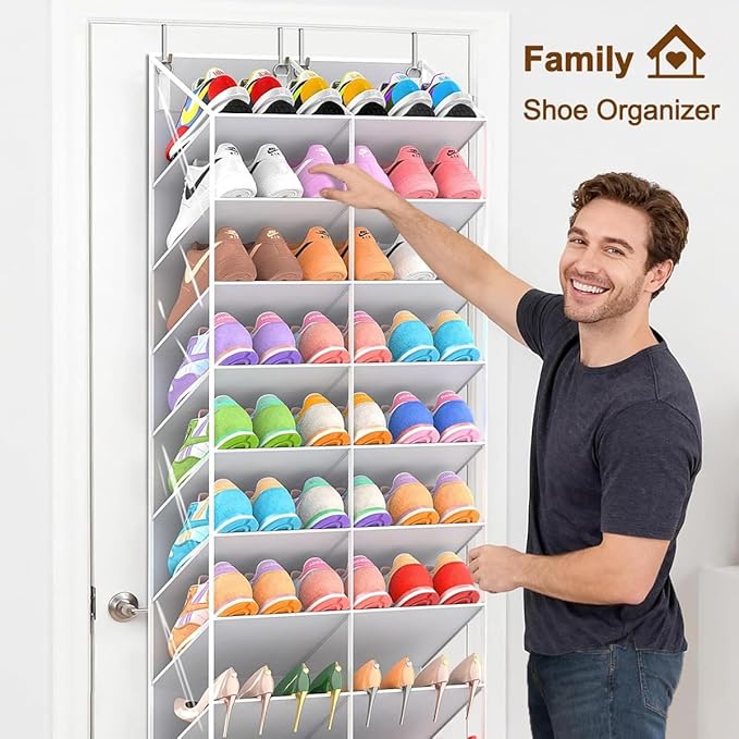 TAKE FIRE Over the Door Shoe Organizer: 10-Tier Clear Pocket Storage for Sneakers, Boots & Heels (20-30 Pairs, Black)
