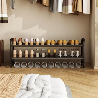 INGIORDAR Shoe Rack 2 Tier Long Storage Organizer Wide Metal Shoe Shelf for Closet Entryway Brown