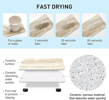 Set of 4 Drying Stone for Kitchen Counter Soap Tray Ceramic Bathroom Sink Trays Hand Soap Dish Stone Quick Dry Mat Toothbrush Sponge Holder Kitchen Sink Caddy Diatomite Coaster Bathroom Trays