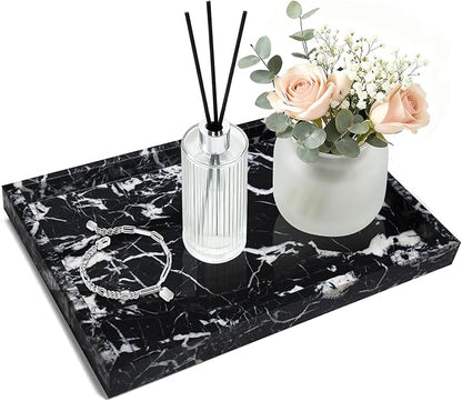 Pure Natural Marble Tray for Bathroom, Dresser, Sink. Cosmetics, toiletries, perfumes, Jewelry, Candles, etc. can be Placed (Black Onyx, 12" x 8" x 1.2")