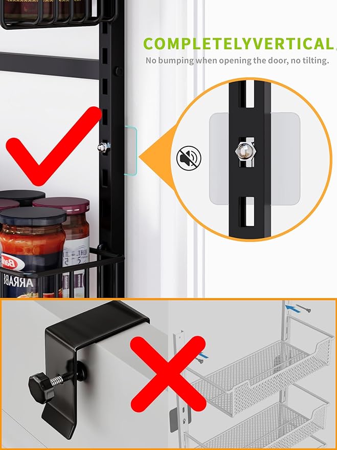 Over the Door Pantry Organizer, 8-Tier Adjustable Metal Hanging Storage Rack, Heavy Duty Door Mount Organizer for Kitchen Pantry Laundry Room Bathroom, Black